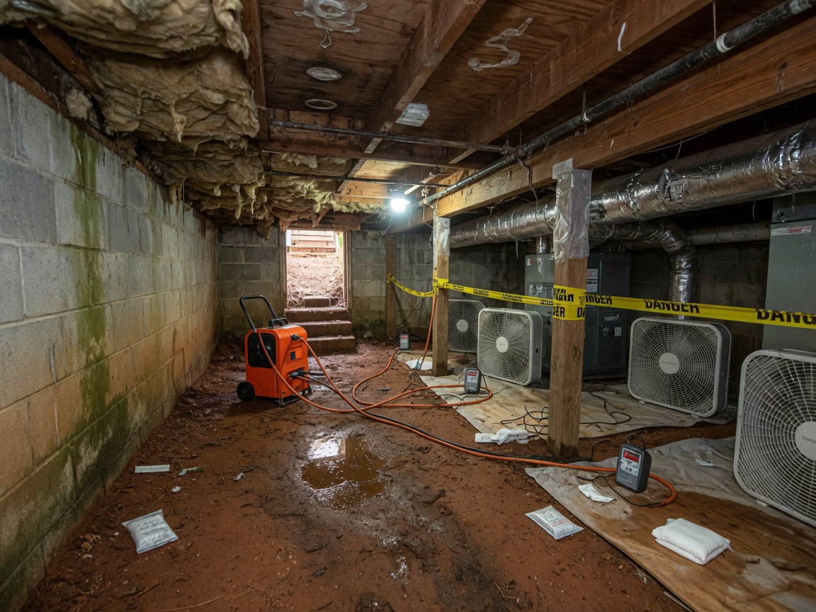 How long does water damage take to dry in a crawl space?
